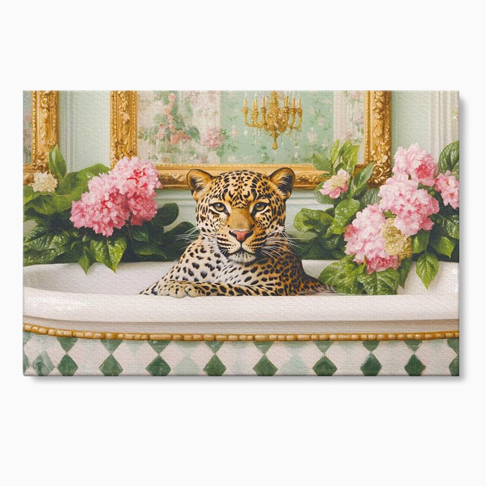 Tablou canvas cu tablou canvas cu leopard in cada, fara rama, pe sasiu de lemn